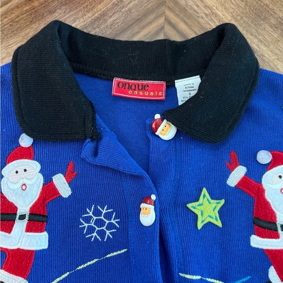 Blue Santa Christmas Sweater/Cardigan with Santa Buttons - Picture 2 of 8